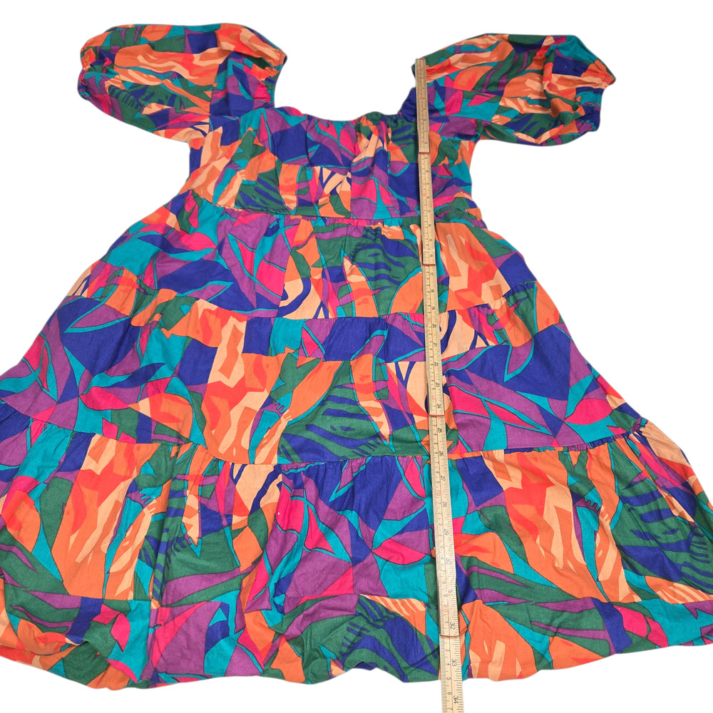 Sim & Sam Women's L Colorful Geometric Cotton Puffed Sleeve Square Neck Mini Dre - Picture 5 of 13